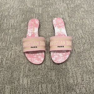 Dior Dway Embroidered Cotton Light Pink Slides